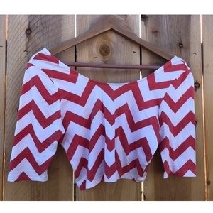 White/Coral Chevron Crop Top
